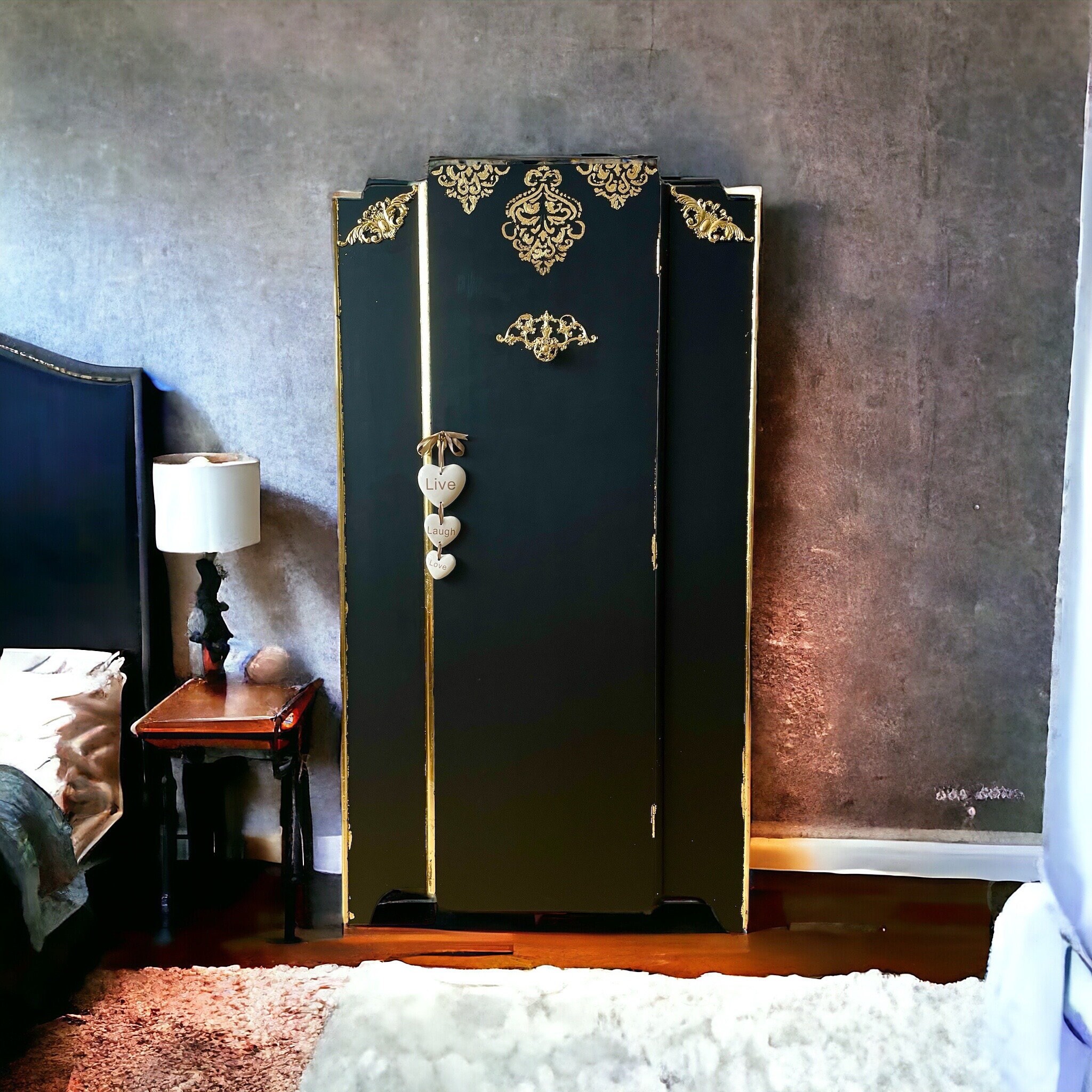 Black and sale gold armoire
