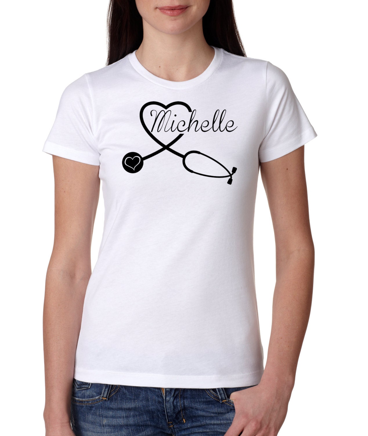 Nurse Stethoscope Heart Shirt Personalized With Name Women Etsy