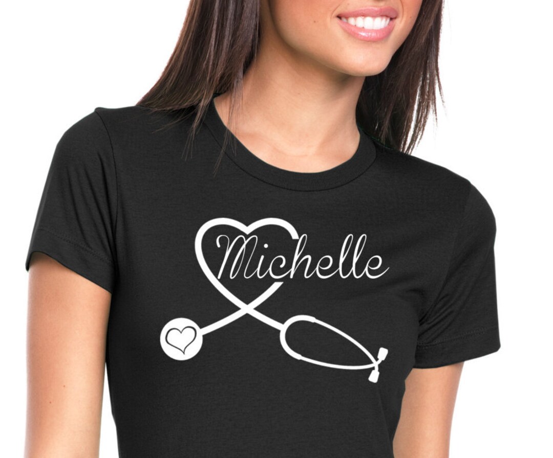 Nurse Stethoscope Heart Shirt Personalized With Name, Women, Shirt
