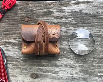 CLW - Cajun Bushcraft English Tan Harvest Leather Pouch & High Power Magnifying Glass Solar Fire Starter | EDC | Camping | Survival