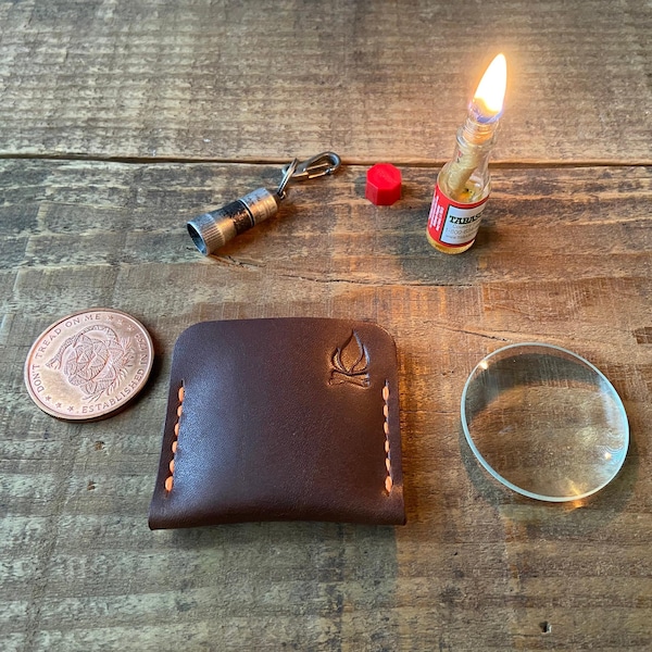 Three Rivers Bushcraft Leather Pocket Slip & High Power Magnifying Glass Solar Fire Starter