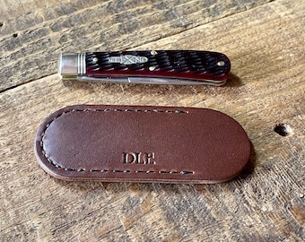 For GEC Knives: Handmade Cajun Round Off Slip Leather Folding Knife Sheath