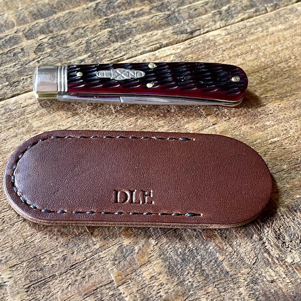 For GEC Knives: Handmade Cajun Round Off Slip Leather Folding Knife Sheath