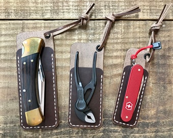 Caney Lake Slip | In Saddle Leather | Multiple Options | Victorinox | Cadet | SD Classic | Executive | Knipex Pliers 4" | Buck 110 | USA
