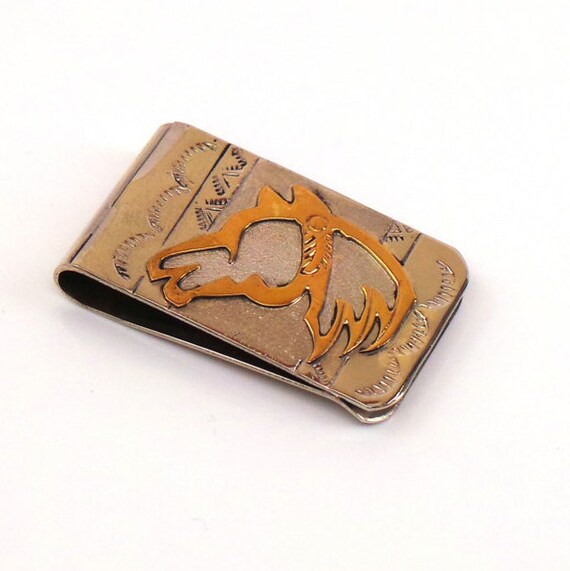 Handmade Native American Navajo 12k Gold Fill Over Sterling Silver Horse Money Clip - 