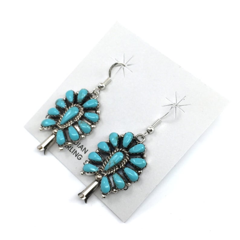 Handmade Native American Navajo Sterling Silver Turquoise French Hook Earrings