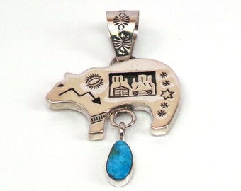 Handmade Native American Navajo Sterling Silver Turquoise Pendant