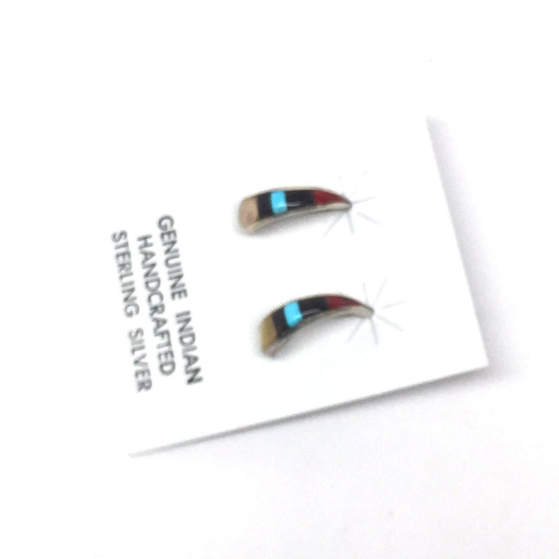 Handmade Native American Zuni Multi-Stone Half-hoop Post Earrings
