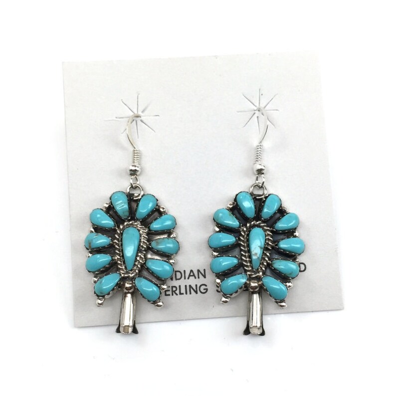 Handmade Native American Navajo Sterling Silver Turquoise French Hook Earrings
