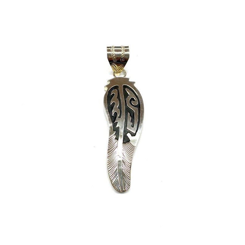 Handmade Native American Navajo Sterling Silver Feather Pendant