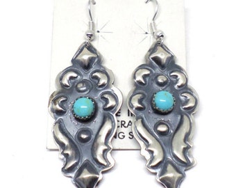 Handmade Native American, Sterling Silver, Navajo Turquoise Earrings