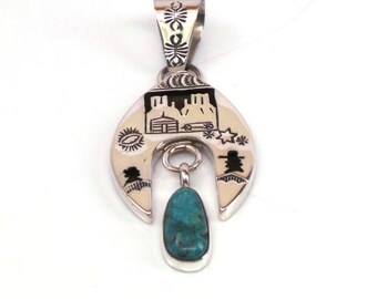 Handmade Native American Navajo Sterling Silver Turquoise Pendant