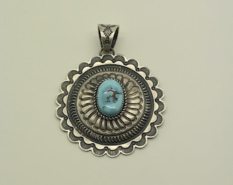 Handmade Native American, Sterling Silver, Navajo Goldenhill Turquoise Pendant.