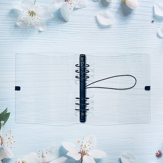 A5 Wide (fits pages 7x8.6 inches) Clear Planner Cover PVC Binder with Elastic Band Closure and Large 30mm Binder Rings