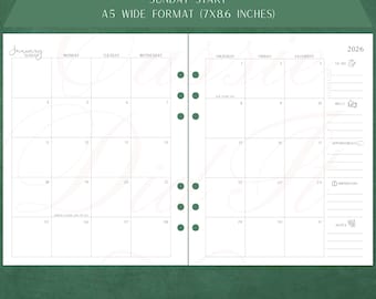 2026 Classic Monthly on 2 Pages - Printed - A5 Wide 7x8.6 inches
