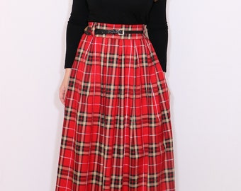 red and black plaid maxi skirt