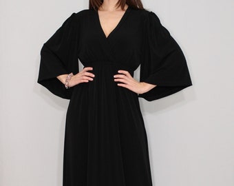 Black kimono dress / Black maxi dress / Long black dress