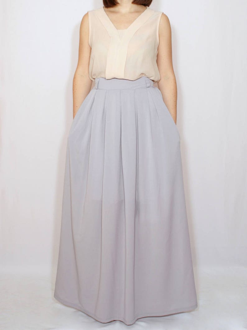 gray chiffon maxi skirt