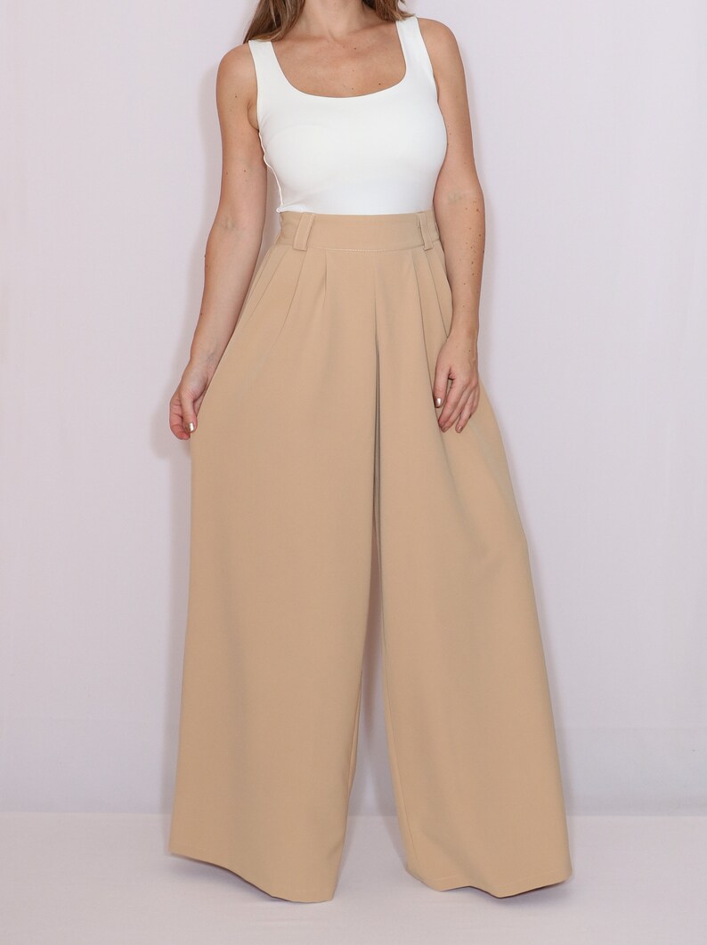 Beige trousers formal pants wide leg pants Etsy