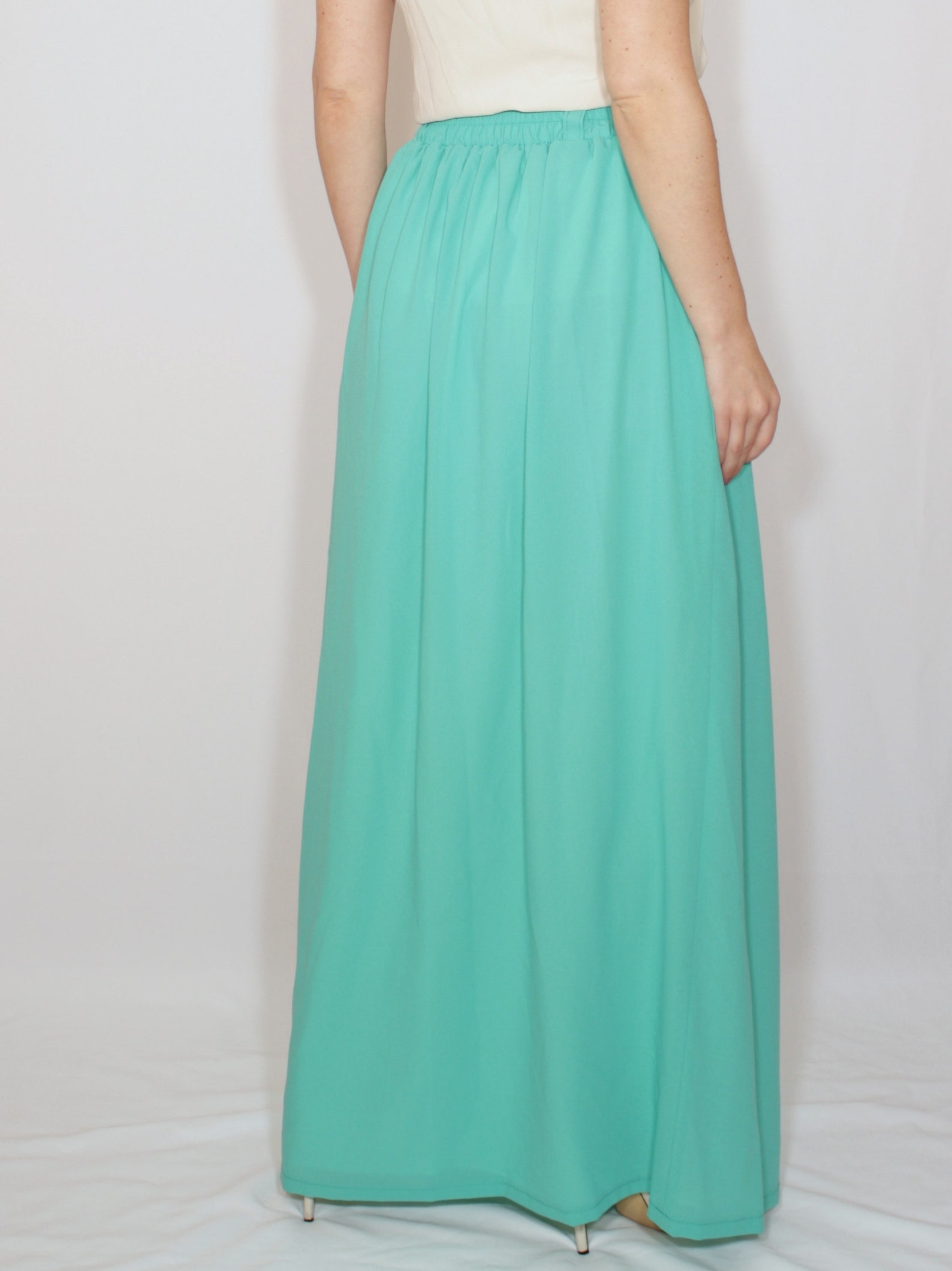 Turquoise Maxi Skirt With Pockets Mint Blue Chiffon Long Etsy