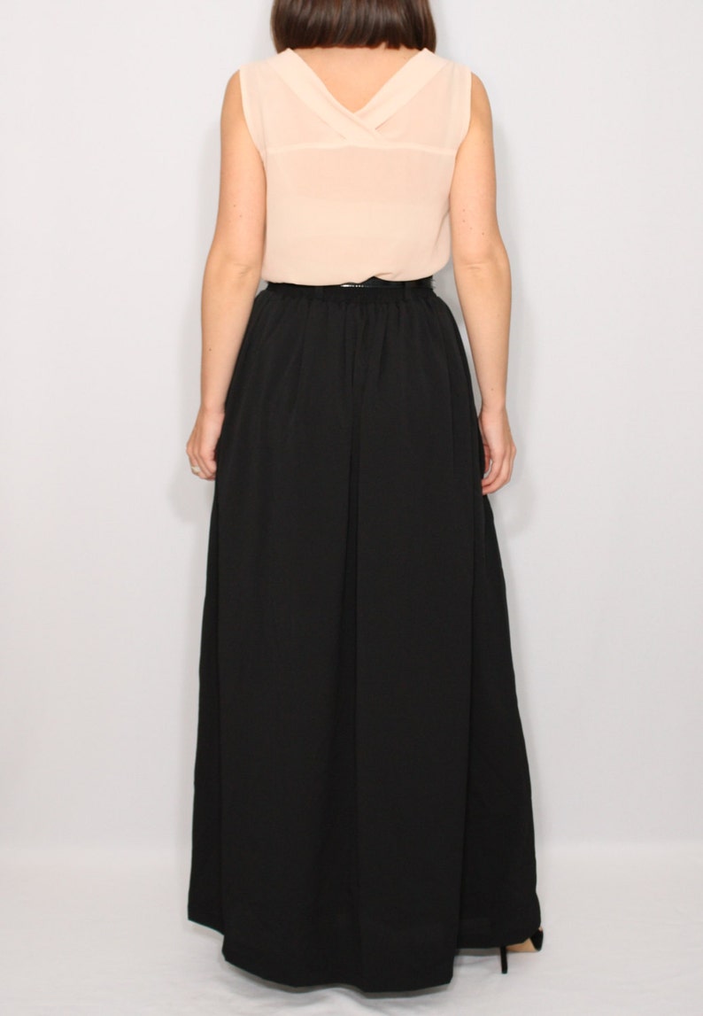 Black maxi skirt with pockets long black skirt chiffon maxi | Etsy