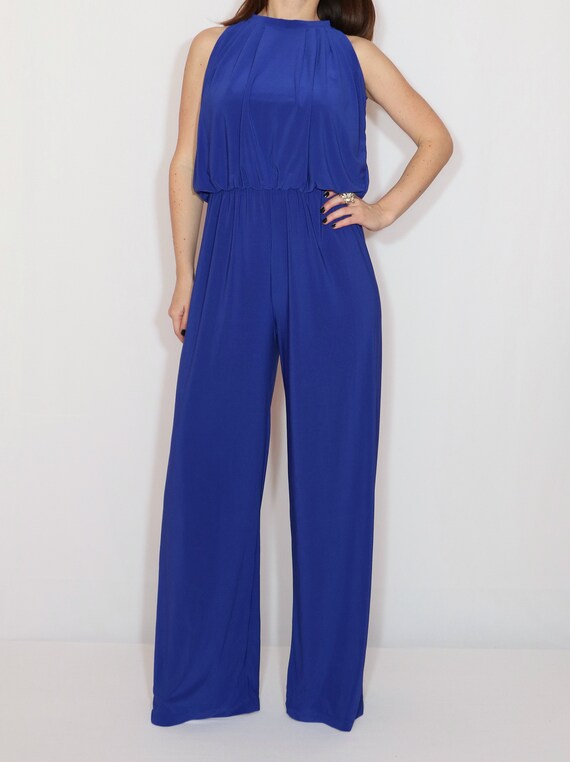 Royal blue jumpsuit halter top jumpsuit wide leg jumpsuit | Etsy