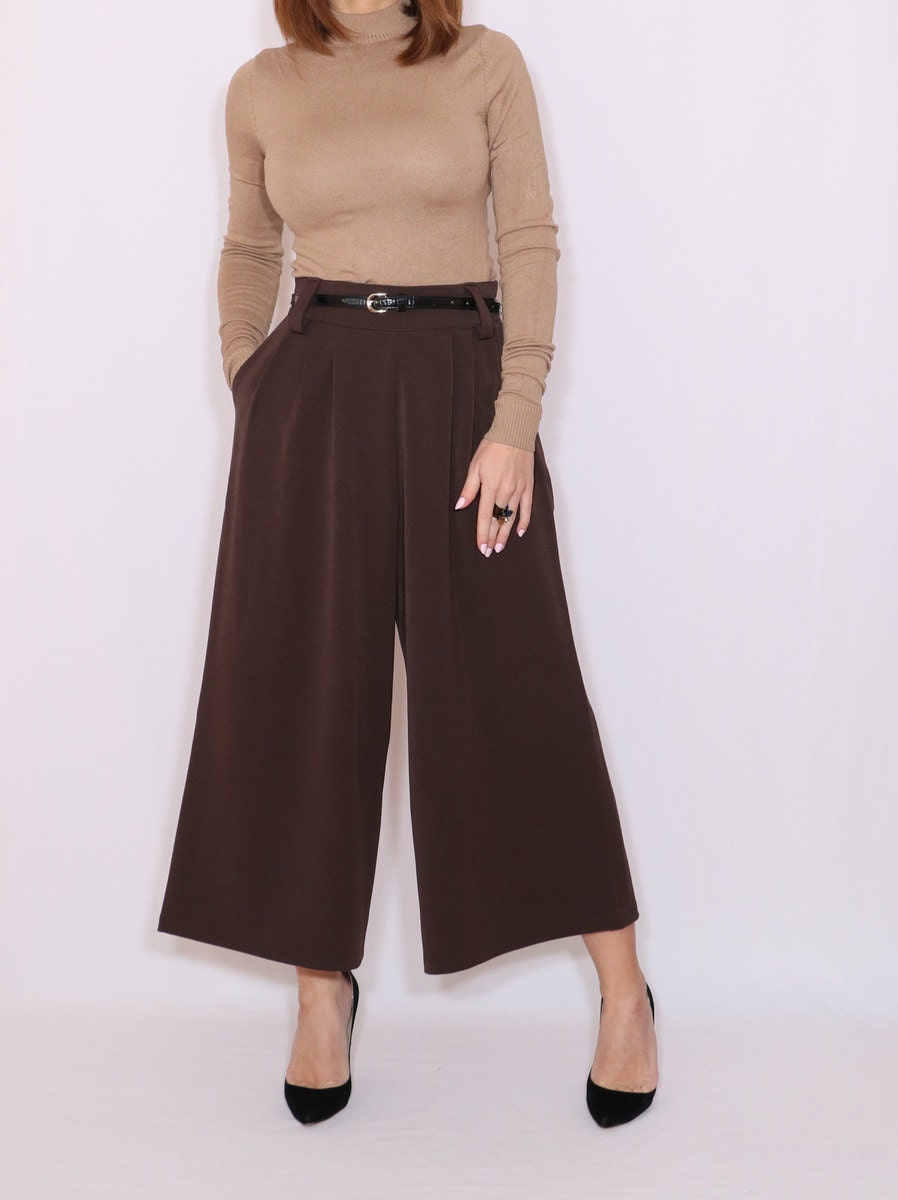 Culottes marrone con tasche pantaloni marroni capris | Etsy