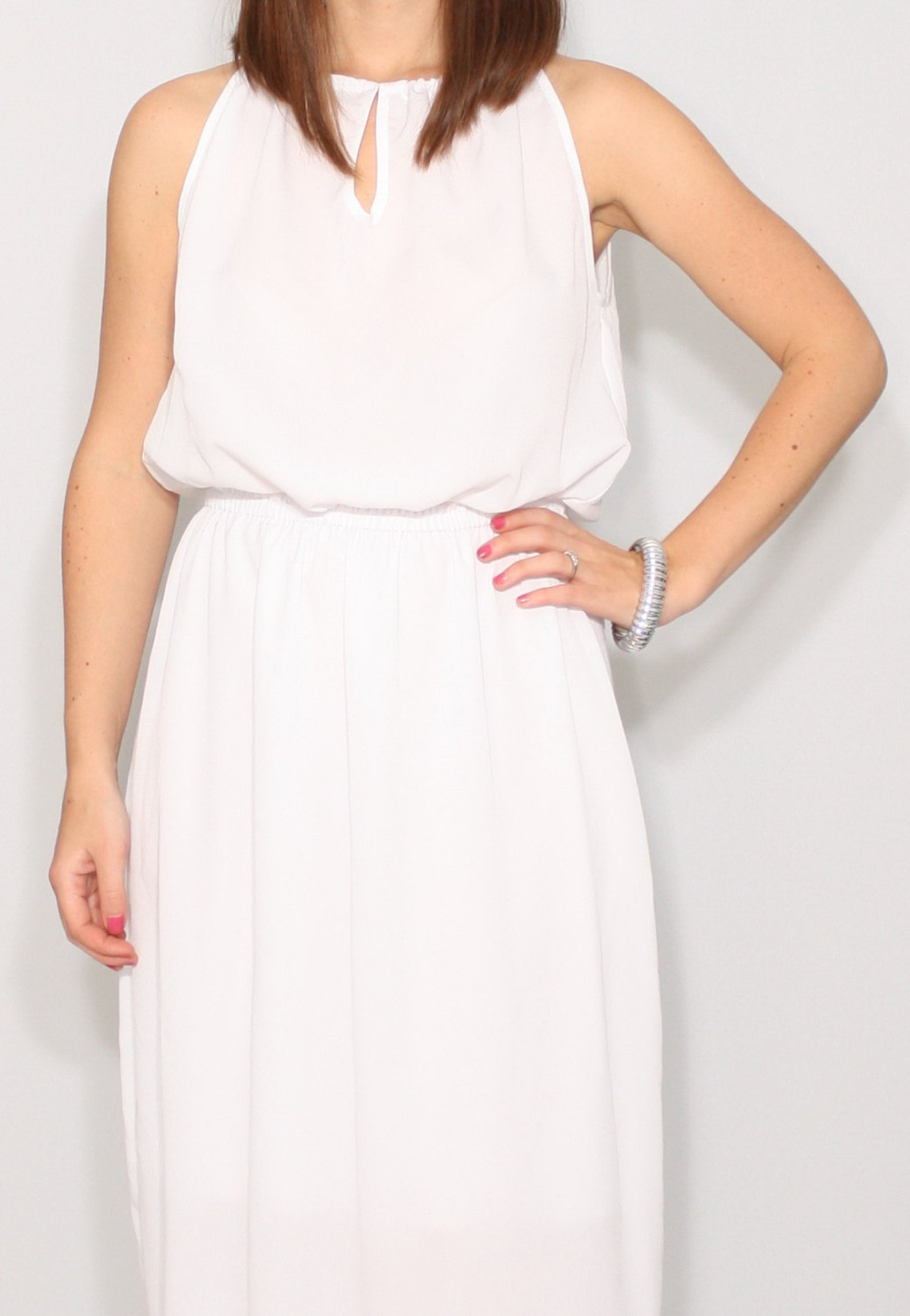 White long sundress summer dress chiffon dress maxi dress | Etsy