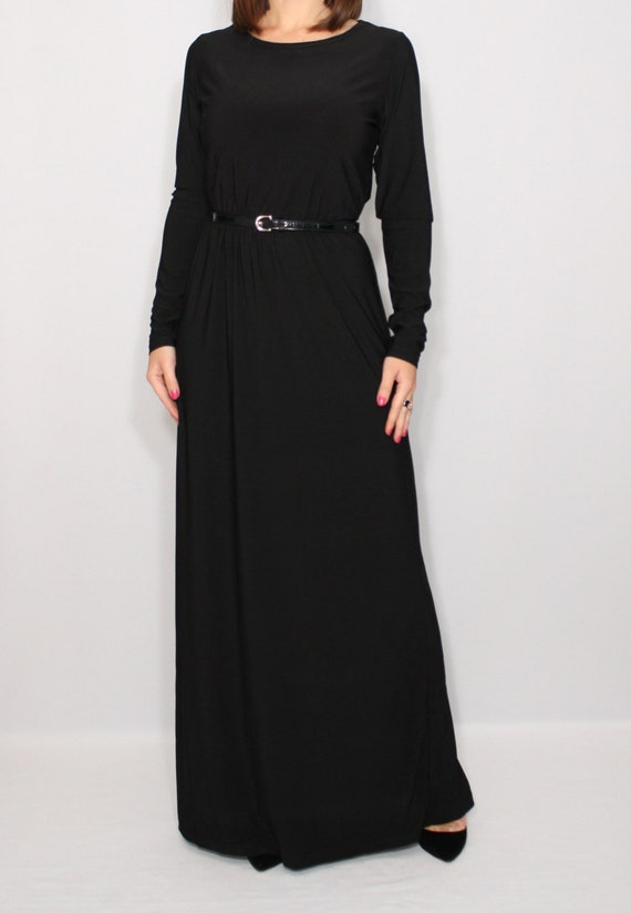 Black Long Sleeve Dress Kaftan Maxi Dress Long Dress | Etsy