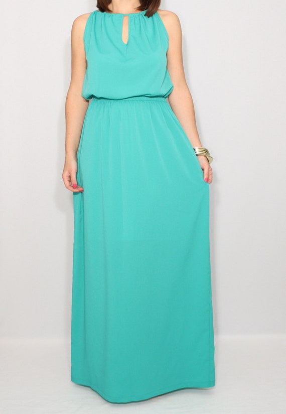 Turquoise bridesmaid dress long chiffon dress sundress | Etsy