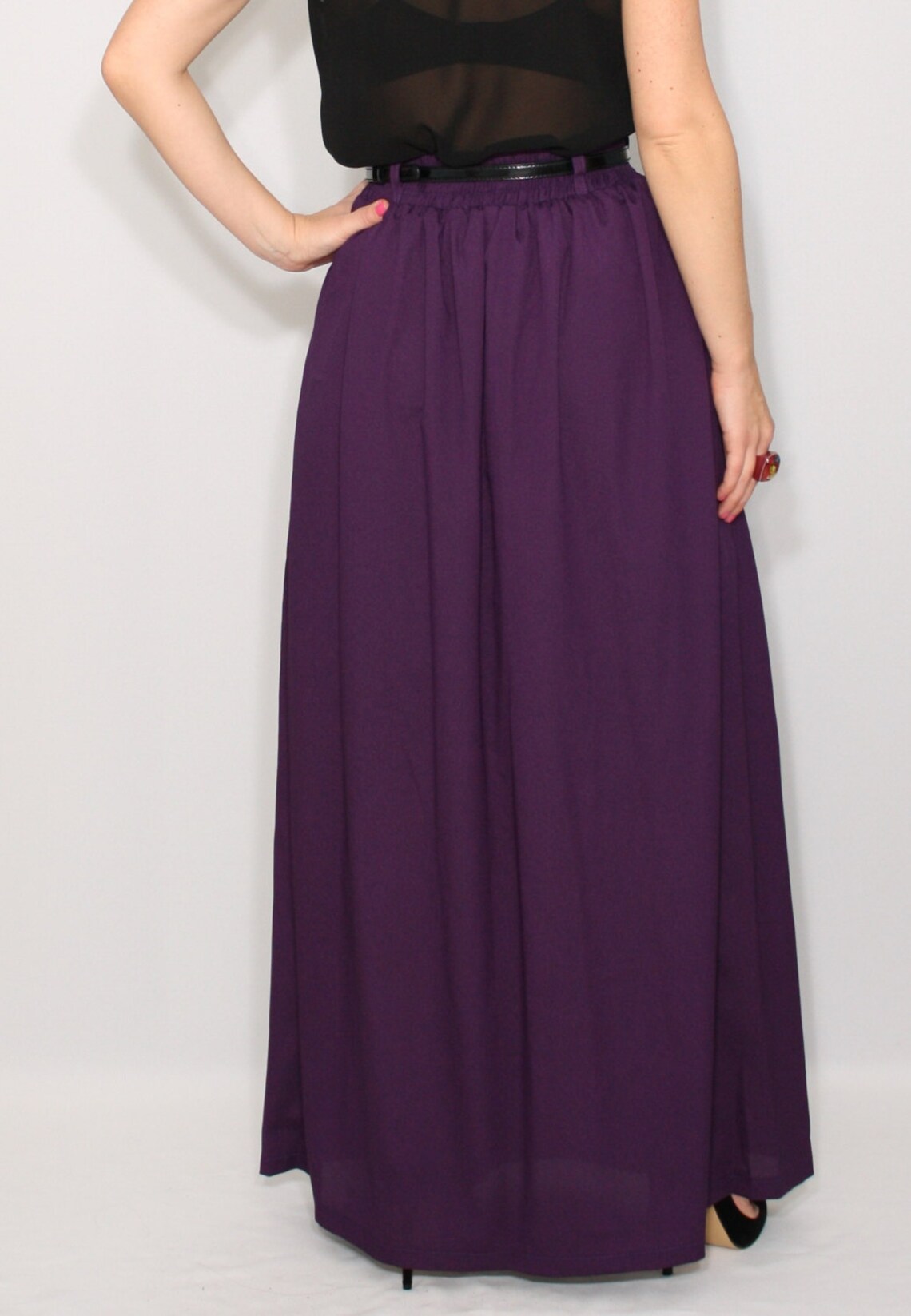 Long maxi purple skirt Women skirt Chiffon skirt High waisted Etsy
