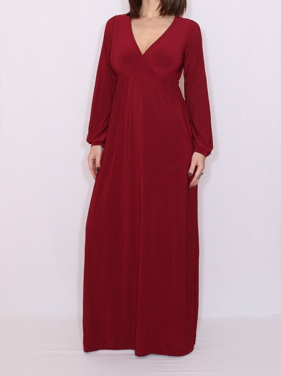 burgundy empire waist dress