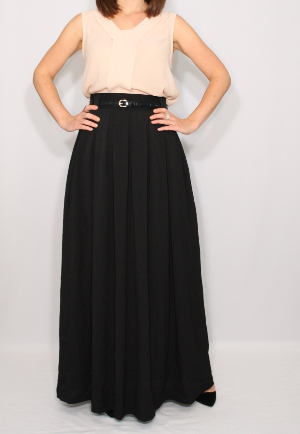 Black maxi skirt with pockets long black skirt chiffon maxi | Etsy