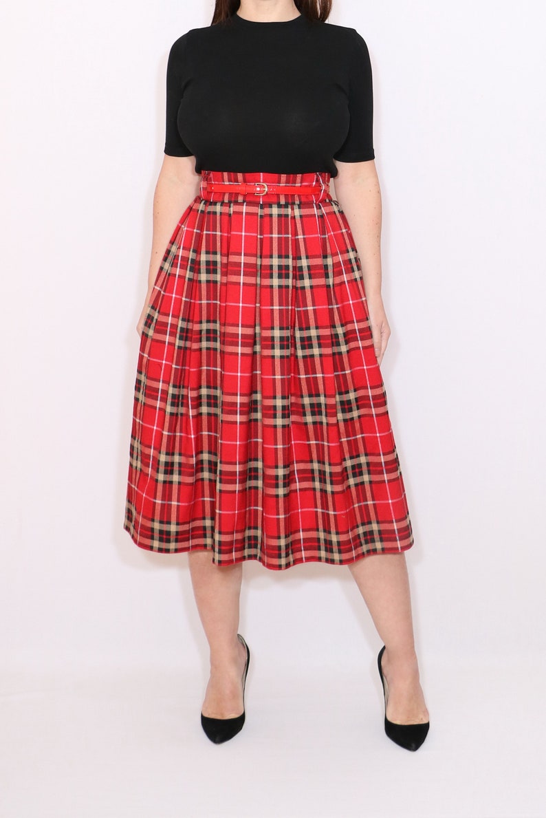 Red tartan midi skirt with pockets plaid midi skirt red | Etsy