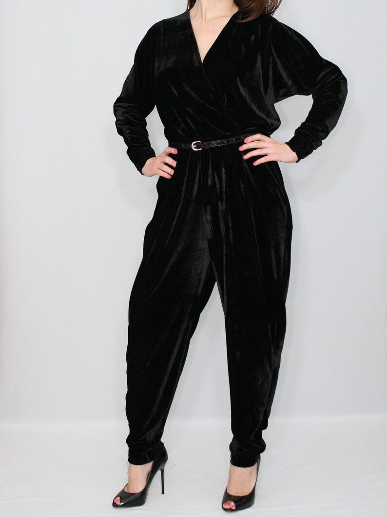 Black velvet jumpsuit harem jumpsuit long sleeve jumpsuit Etsy