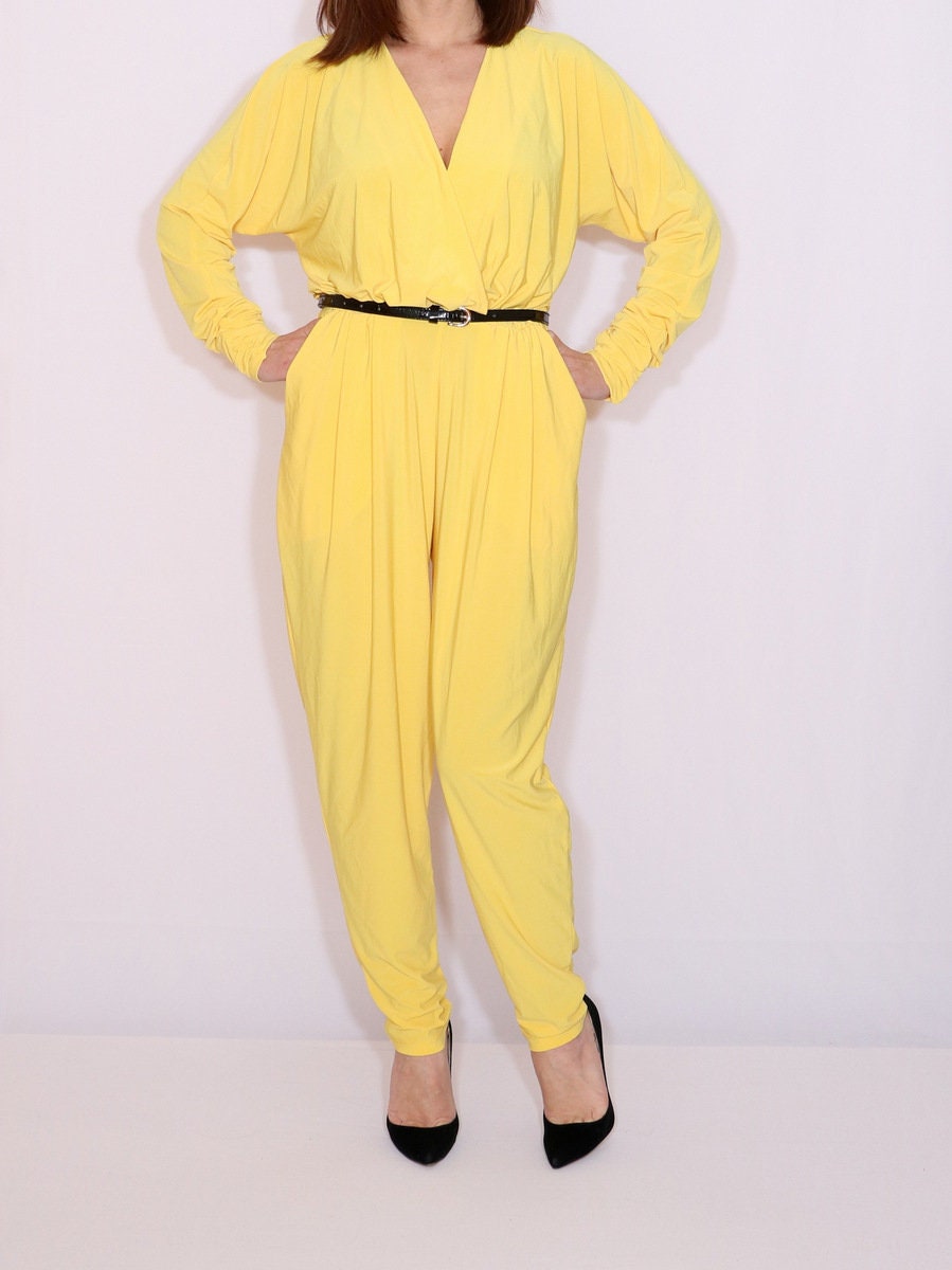 Yellow jumpsuit women Yellow long sleeve jumpsuit Etsy
