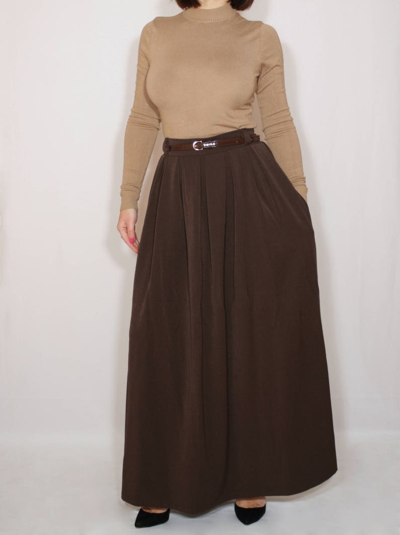 Brown long skirt with pockets maxi skirt high waist skirt Etsy