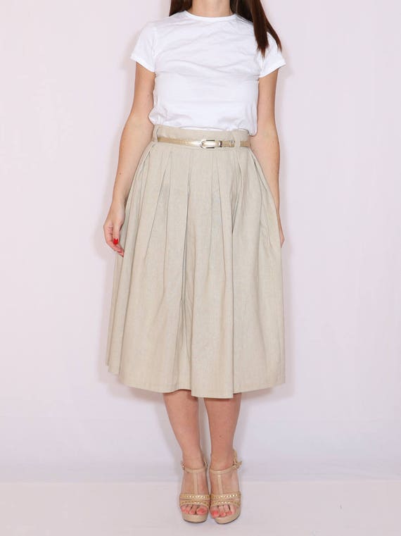 beige linen midi skirt