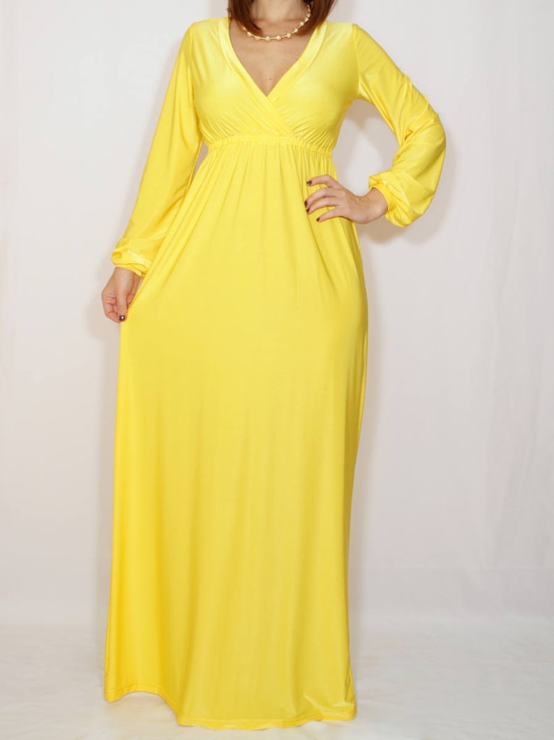 Long sleeve maxi dress yellow dress casual dress maxi | Etsy