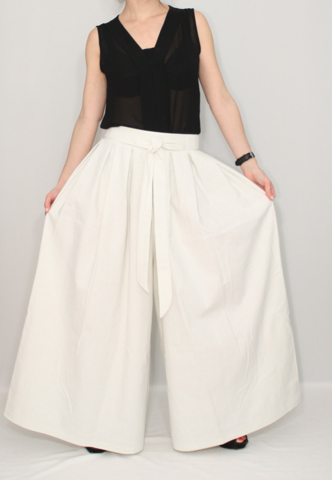 White palazzo pants white linen pants Etsy