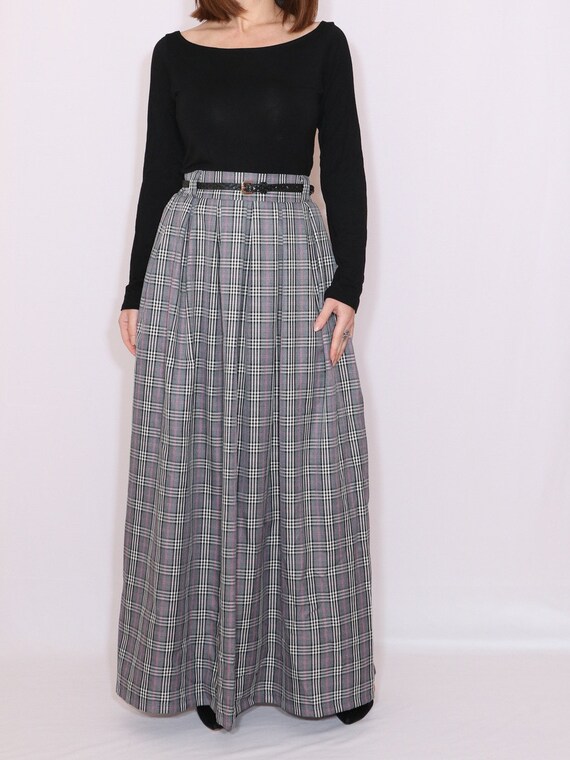 Grey plaid maxi skirt with pockets long tartan skirt high | Etsy