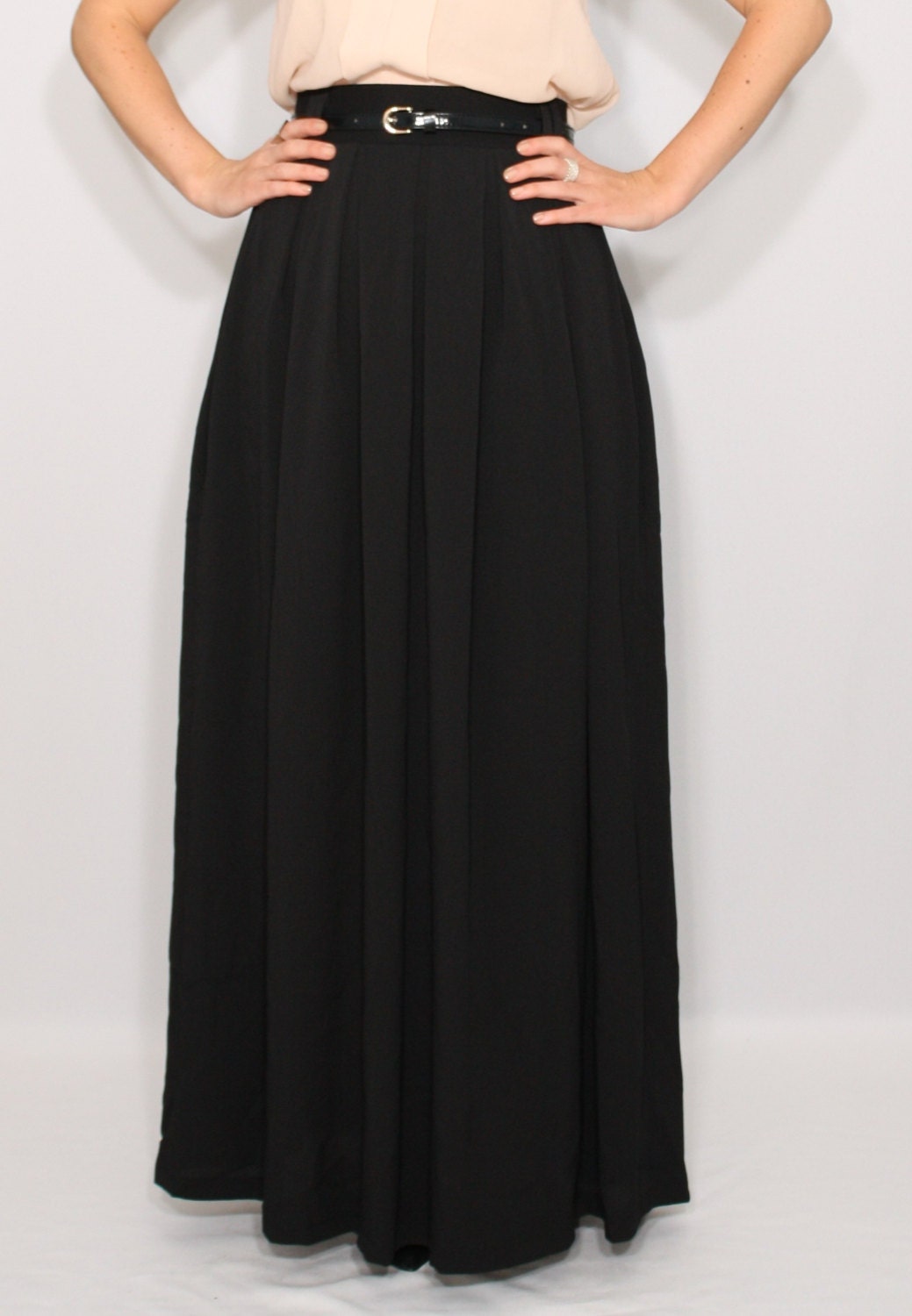 Black maxi skirt with pockets long black skirt chiffon maxi Etsy