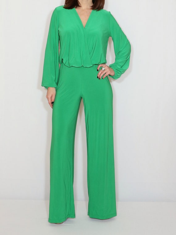 green wide leg jumpsuit