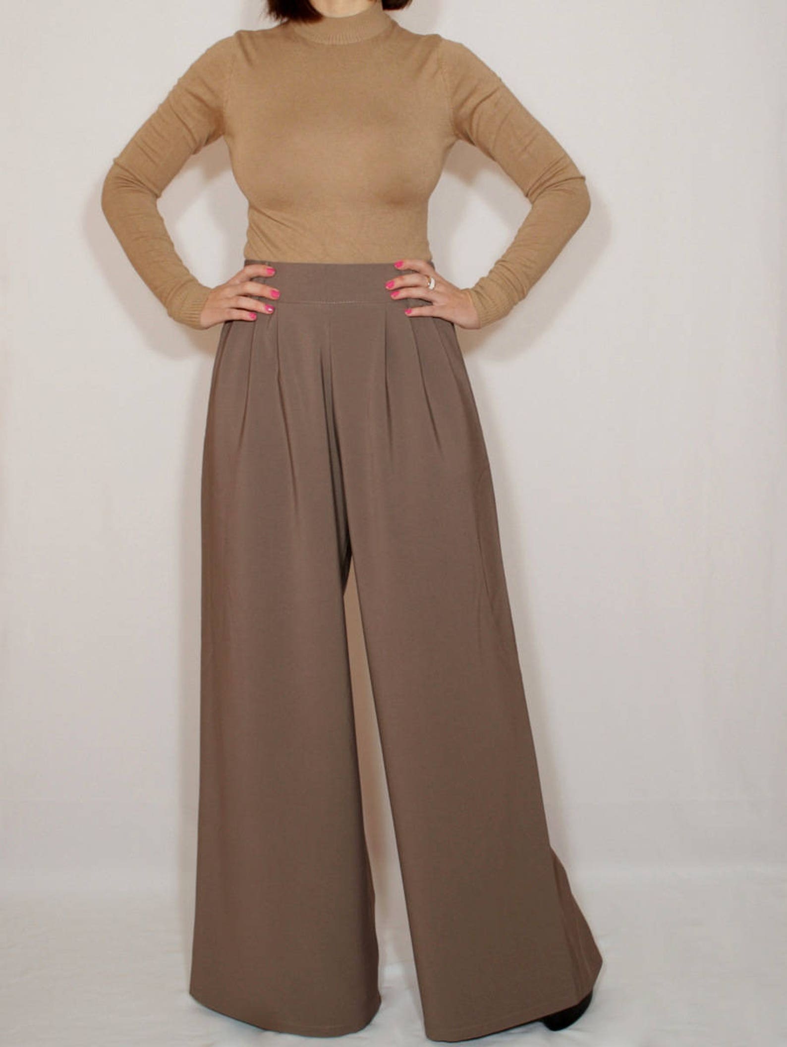 Taupe wide leg pants brown formal pants Etsy