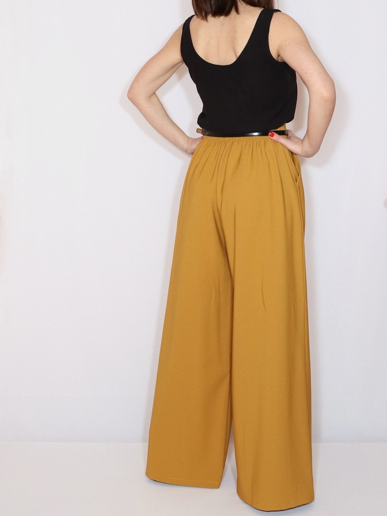 Mustard yellow wide leg pants with pockets Etsy