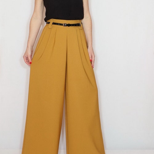 mustard color wide leg pants