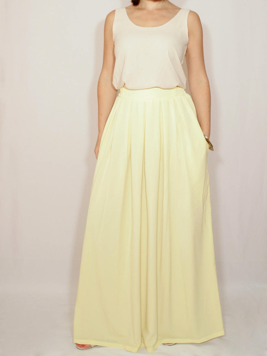 Pale yellow skirt Chiffon maxi skirt High waisted maxi skirt Etsy