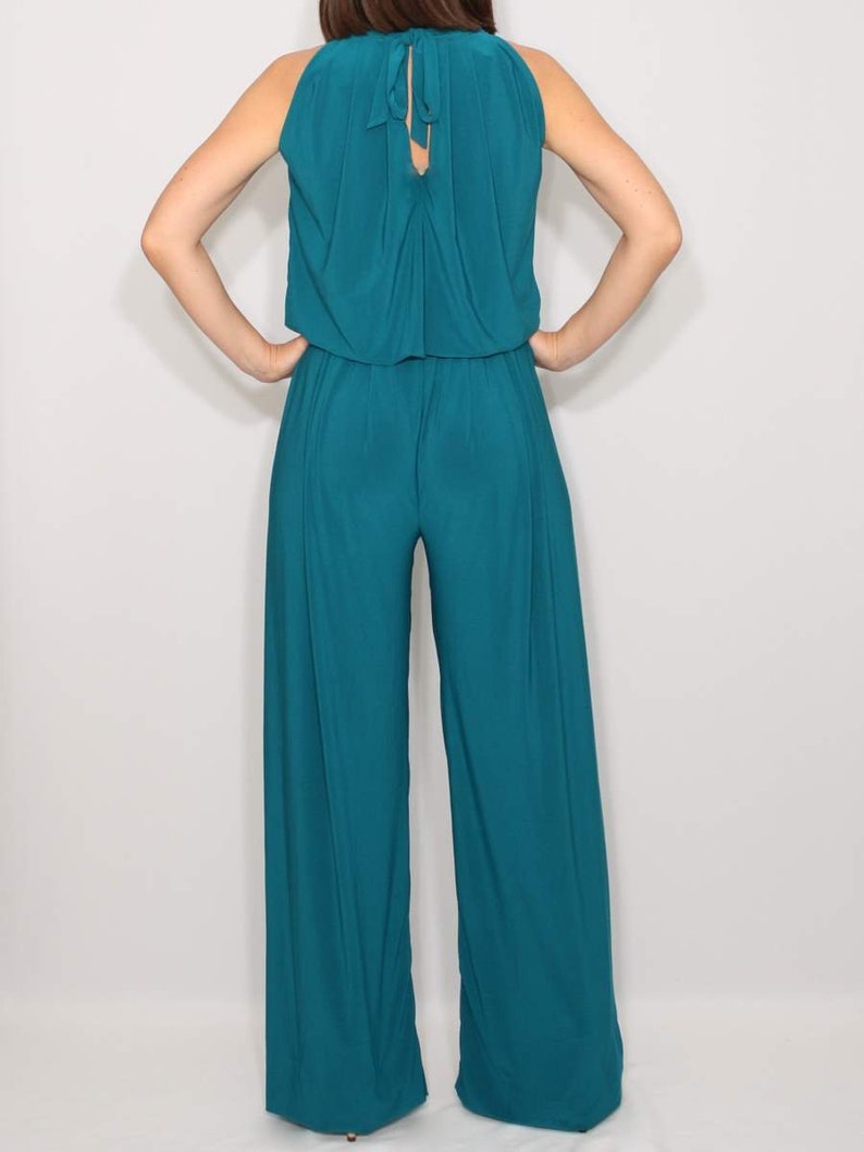 Teal jumpsuit women wide leg jumpsuit halter top jumpsuit Etsy