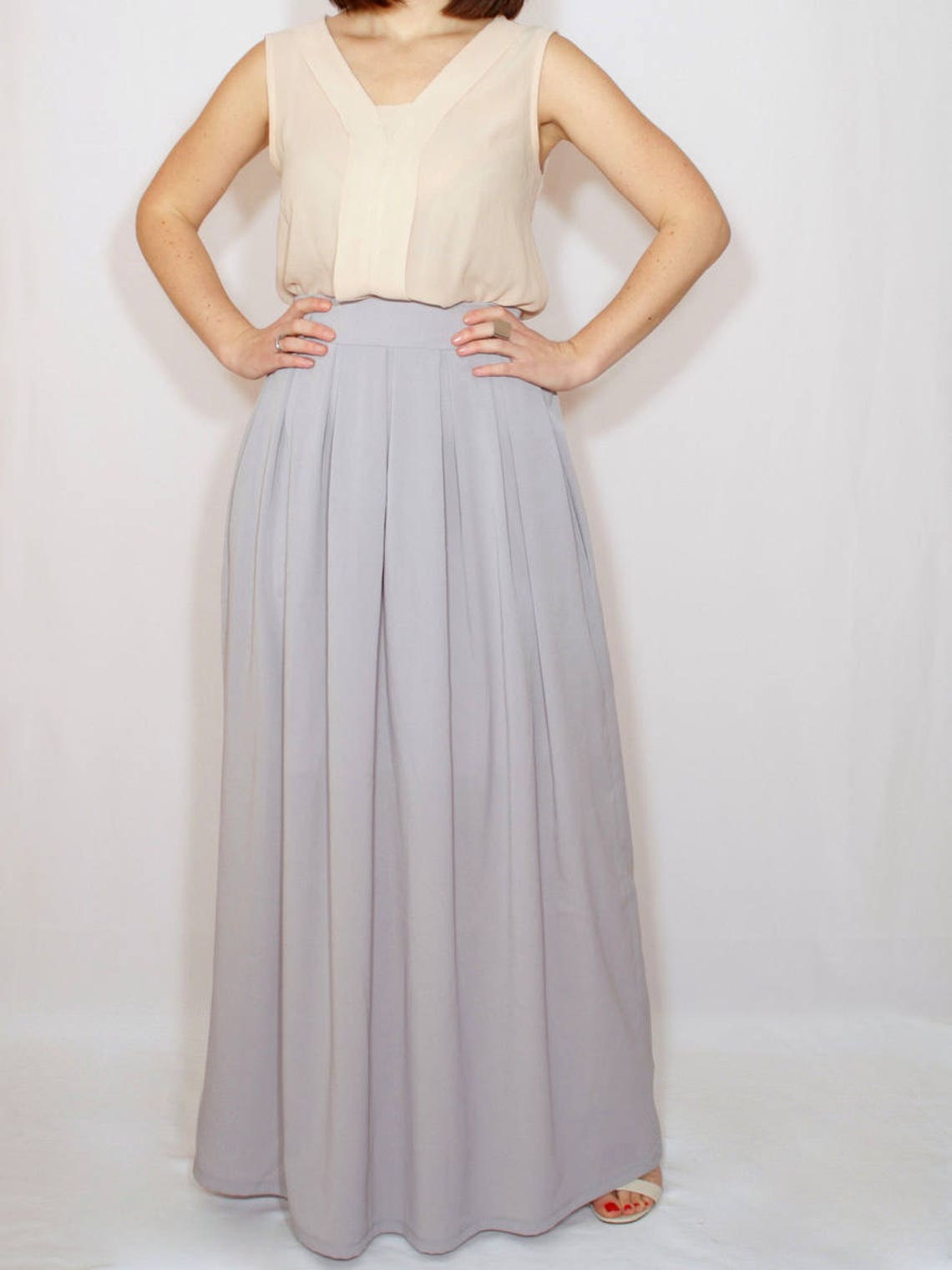 gray chiffon maxi skirt