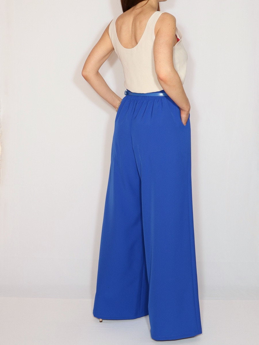 Royal blue formal pants wide leg trousers office wear Etsy